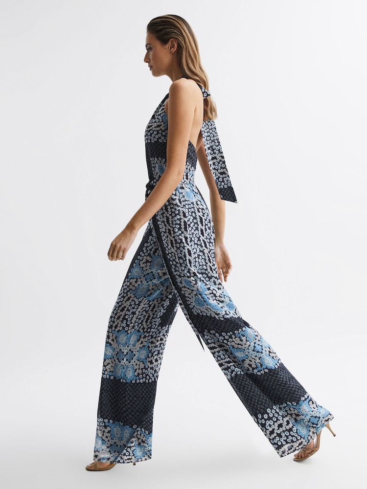 Reiss Navy Cassis Floral Print Wide Leg Jumpsuit - Image 6 of 6