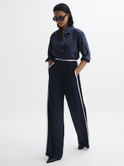 Reiss Navy Lina High Rise Wide Leg Trousers - Image 1 of 9