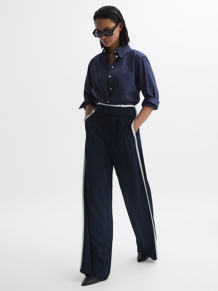Reiss Navy Lina High Rise Wide Leg Trousers - Image 1 of 9