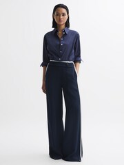 Reiss Navy Lina High Rise Wide Leg Trousers - Image 4 of 9