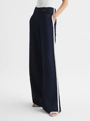 Reiss Navy Lina High Rise Wide Leg Trousers - Image 8 of 9
