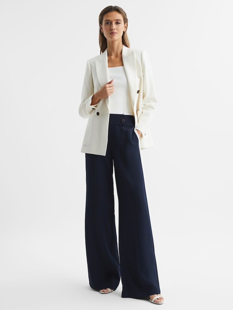 Reiss Navy Lina High Rise Wide Leg Trousers - Image 9 of 9