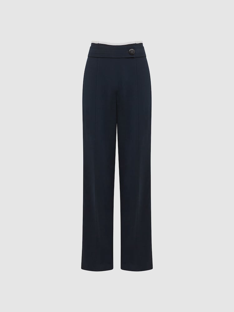 Reiss Navy Lina Petite High Rise Wide Leg Trousers - Image 2 of 6