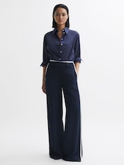 Reiss Navy Lina Petite High Rise Wide Leg Trousers - Image 4 of 6