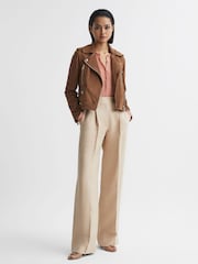 Reiss Tan Santiago Suede Suede Biker Jacket - Image 3 of 6
