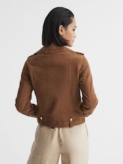 Reiss Tan Santiago Suede Suede Biker Jacket - Image 5 of 6