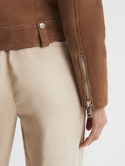 Reiss Tan Santiago Suede Suede Biker Jacket - Image 6 of 6