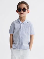 Reiss Navy Stripe Saka 4-9 yrs Cuban Collar Striped Short Sleeve Shirt - Image 1 of 6