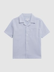 Reiss Navy Stripe Saka 4-9 yrs Cuban Collar Striped Short Sleeve Shirt - Image 2 of 6