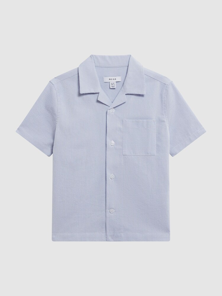 Reiss Navy Stripe Saka 4-9 yrs Cuban Collar Striped Short Sleeve Shirt - Image 2 of 6