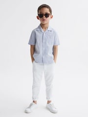 Reiss Navy Stripe Saka 4-9 yrs Cuban Collar Striped Short Sleeve Shirt - Image 3 of 6