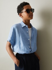 Reiss Soft Blue Holiday 9-13 yrs Short Sleeve Linen Shirt - Image 1 of 7