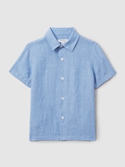 Reiss Soft Blue Holiday 9-13 yrs Short Sleeve Linen Shirt - Image 2 of 7