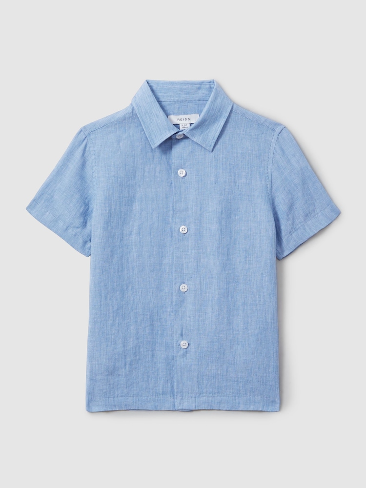 Reiss Soft Blue Holiday 9-13 yrs Short Sleeve Linen Shirt - Image 2 of 7