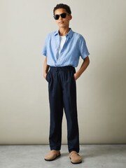 Reiss Soft Blue Holiday 9-13 yrs Short Sleeve Linen Shirt - Image 3 of 7