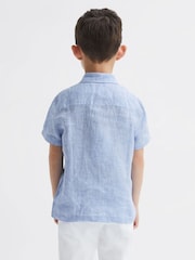 Reiss Soft Blue Holiday 9-13 yrs Short Sleeve Linen Shirt - Image 5 of 7