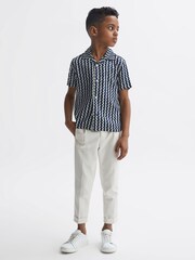 Reiss Navy Mayday Senior Cuban Collar Printed Shirt - Image 1 of 6