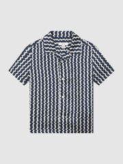 Reiss Navy Mayday Senior Cuban Collar Printed Shirt - Image 2 of 6