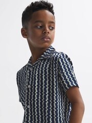 Reiss Navy Mayday Senior Cuban Collar Printed Shirt - Image 4 of 6