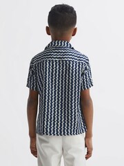 Reiss Navy Mayday Senior Cuban Collar Printed Shirt - Image 5 of 6