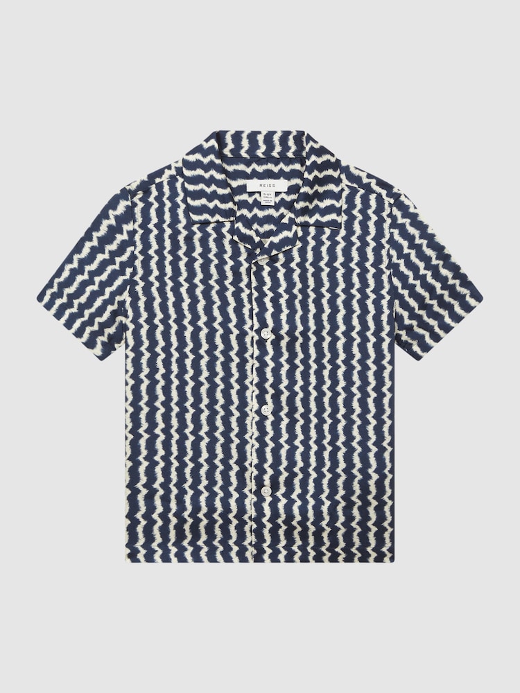Reiss Navy Mayday Junior Cuban Collar Printed Shirt - Image 2 of 6