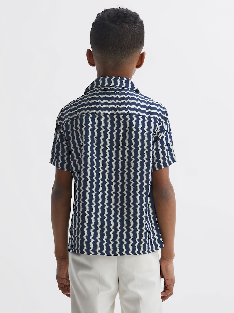 Reiss Navy Mayday Junior Cuban Collar Printed Shirt - Image 5 of 6