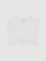 Reiss White Terry 9-14 yrs Cotton Crew Neck Cropped T-Shirt - Image 2 of 6