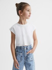 Reiss White Terry 9-14 yrs Cotton Crew Neck Cropped T-Shirt - Image 3 of 6