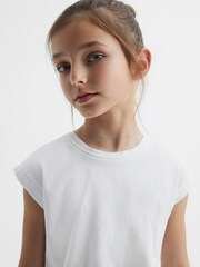 Reiss White Terry 9-14 yrs Cotton Crew Neck Cropped T-Shirt - Image 4 of 6