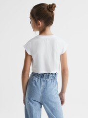 Reiss White Terry 9-14 yrs Cotton Crew Neck Cropped T-Shirt - Image 5 of 6