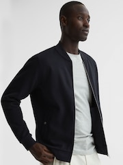 Reiss Navy Bolton Slim Fit Zip Through Textured Jacket - Image 1 of 7