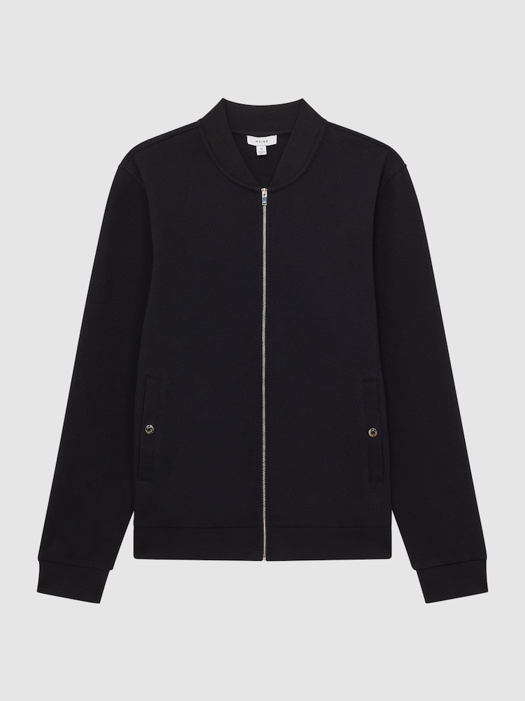Reiss Navy Bolton Slim Fit Zip Through Textured Jacket - Image 2 of 7