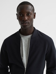 Reiss Navy Bolton Slim Fit Zip Through Textured Jacket - Image 4 of 7