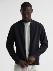 Reiss Navy Bolton Slim Fit Zip Through Textured Jacket - Image 6 of 7