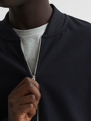 Reiss Navy Bolton Slim Fit Zip Through Textured Jacket - Image 7 of 7
