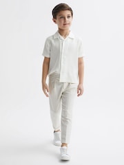 Reiss Ecru Vitus Senior Cuban Collar Ribbed Polo With Linen - Image 1 of 7
