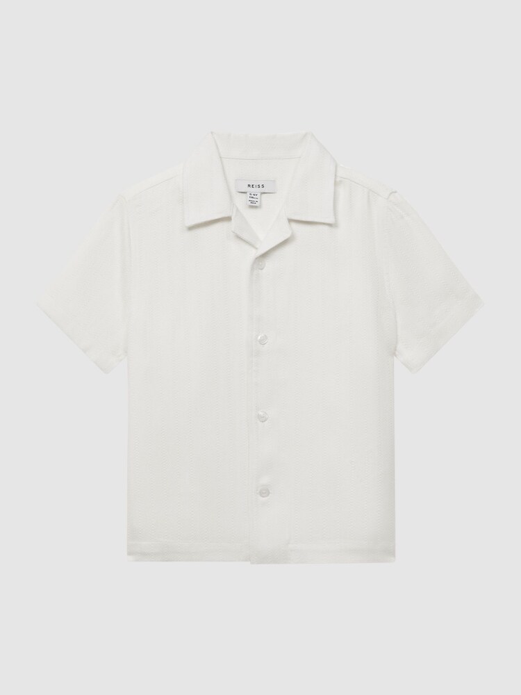 Reiss Ecru Vitus Senior Cuban Collar Ribbed Polo With Linen - Image 2 of 7
