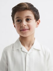 Reiss Ecru Vitus Senior Cuban Collar Ribbed Polo With Linen - Image 4 of 7