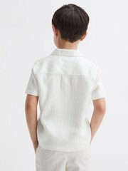 Reiss Ecru Vitus Senior Cuban Collar Ribbed Polo With Linen - Image 5 of 7