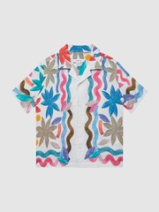 Reiss Multi Delphi Junior Linen Floral Cuban Collar Shirt - Image 2 of 6