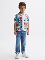 Reiss Multi Delphi Junior Linen Floral Cuban Collar Shirt - Image 3 of 6