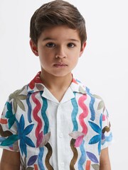 Reiss Multi Delphi Junior Linen Floral Cuban Collar Shirt - Image 4 of 6