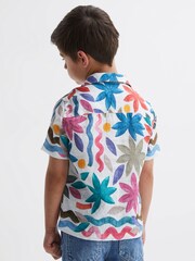 Reiss Multi Delphi Junior Linen Floral Cuban Collar Shirt - Image 5 of 6