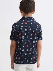Reiss Navy Archer Beach Print Cuban Collar Shirt - Image 5 of 7