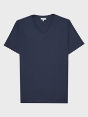 Reiss Airforce Blue Dayton Cotton V-Neck T-Shirt - Image 2 of 5