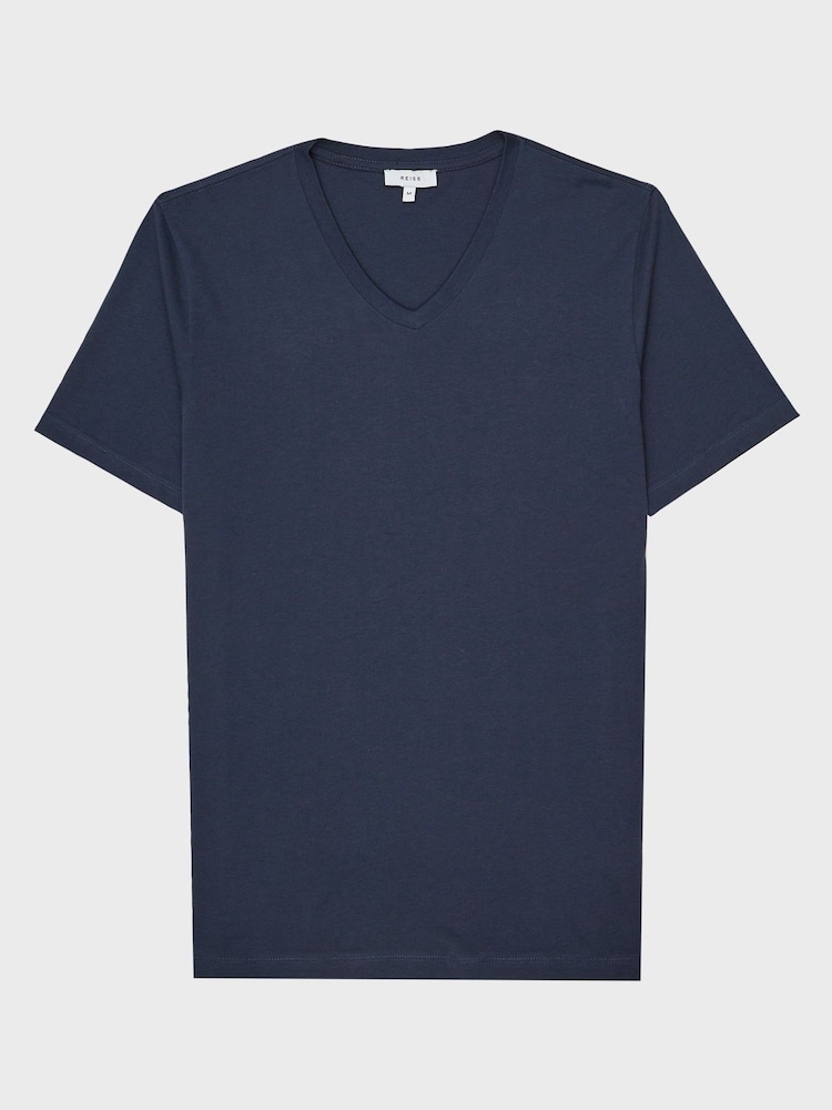 Reiss Airforce Blue Dayton Cotton V-Neck T-Shirt - Image 2 of 5