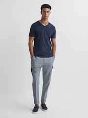 Reiss Airforce Blue Dayton Cotton V-Neck T-Shirt - Image 3 of 5