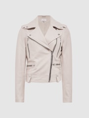 Reiss Off White Santiago Leather Biker Jacket - Image 2 of 7