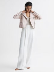Reiss Off White Santiago Leather Biker Jacket - Image 3 of 7