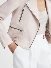 Reiss Off White Santiago Leather Biker Jacket - Image 4 of 7